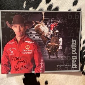 PBR-Pro Bull Rider Greg Potter Autograghed Picture 8 1/2” x 11”~ “G’Day Mate”